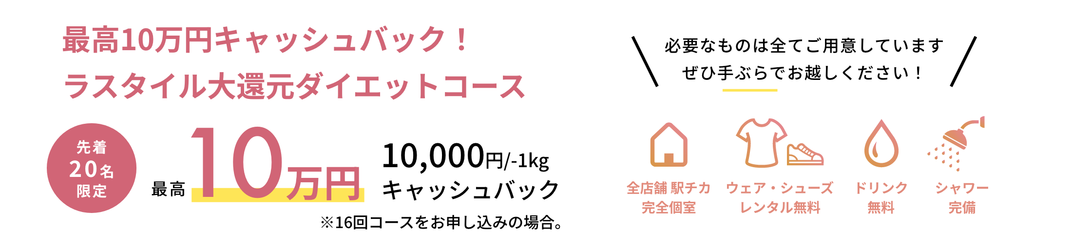 最高10万円キャッシュバック　ラスタイル大還元ダイエットコース申し込み
